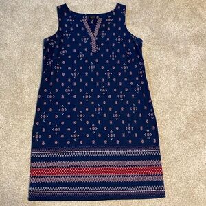 Women’s 2X PetiteTalbots Sleeveless cotton dress. Color is blue w/red & white.